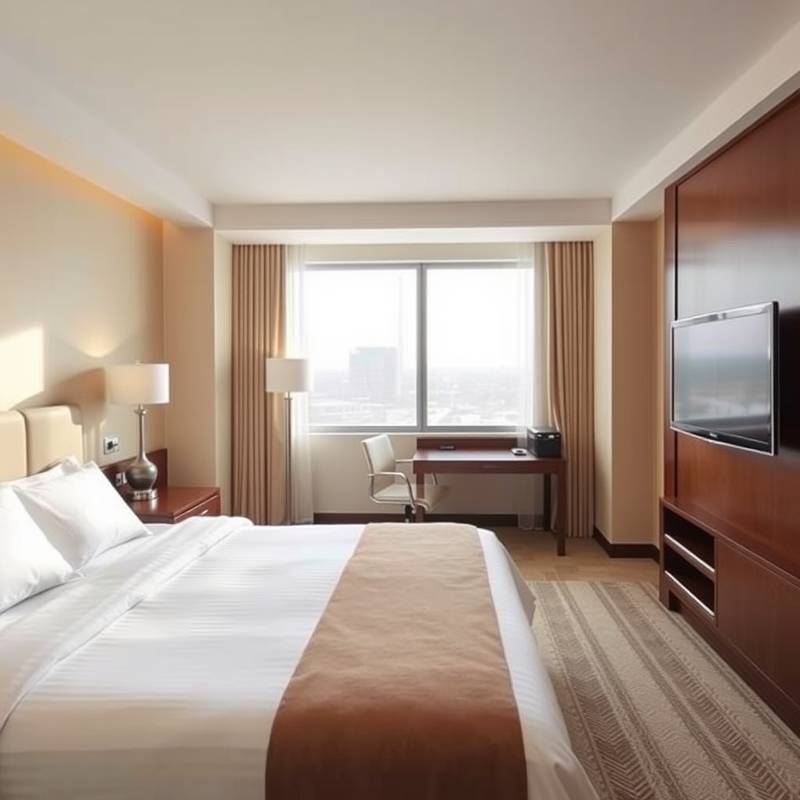 Comfortable deluxe room with a queen-size bed and workspace